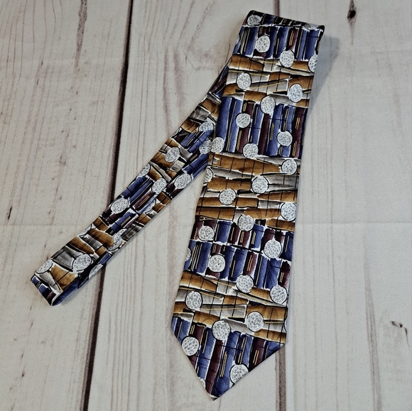 Chez Roffé Geometric Patterned Tie in Blue and Brown - Picture 1 of 7